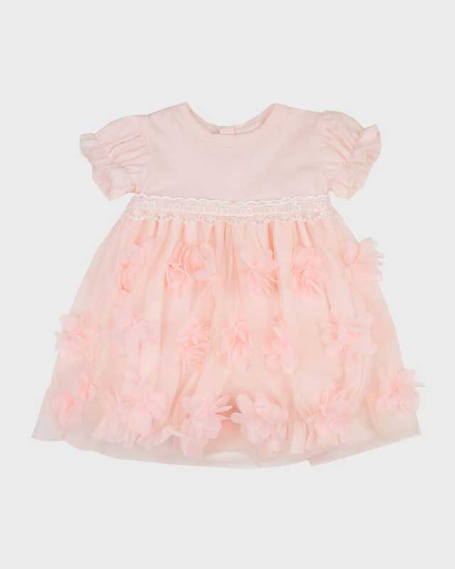 Girl's Peach Blossom Floral Lace Dress, Size Newborn-24